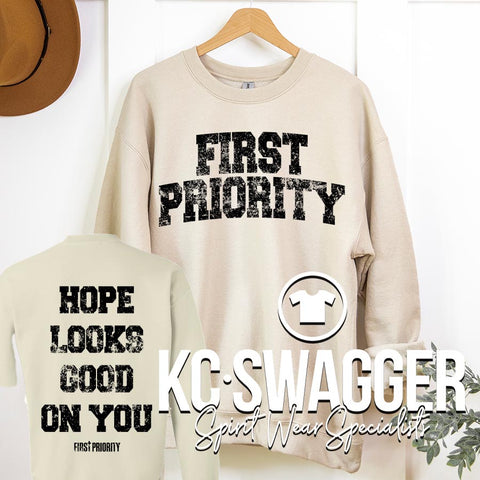 FIRST PRIORITY SAND GILDAN SWEATSHIRT