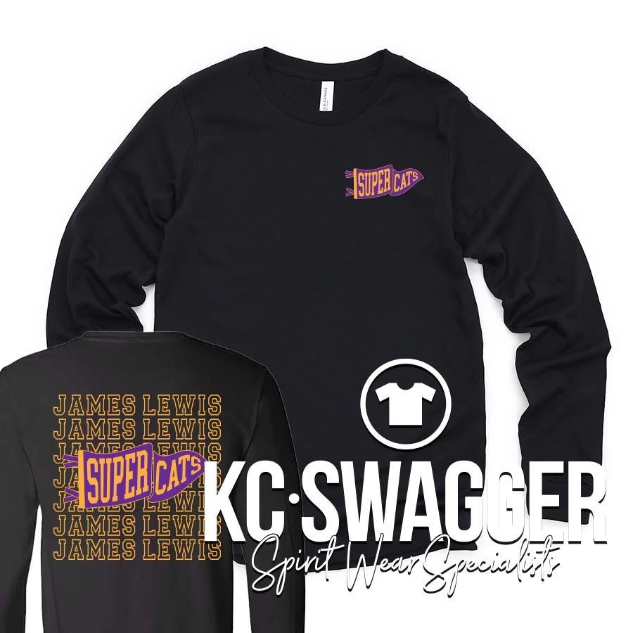 JLE SUPERCATS BLACK LONG SLEEVE BELLA CANVAS TEE