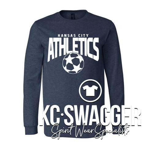 ATHLETICS SOCCER HEATHER NAVY LONG SLEEVE BELLA CANVAS TEE