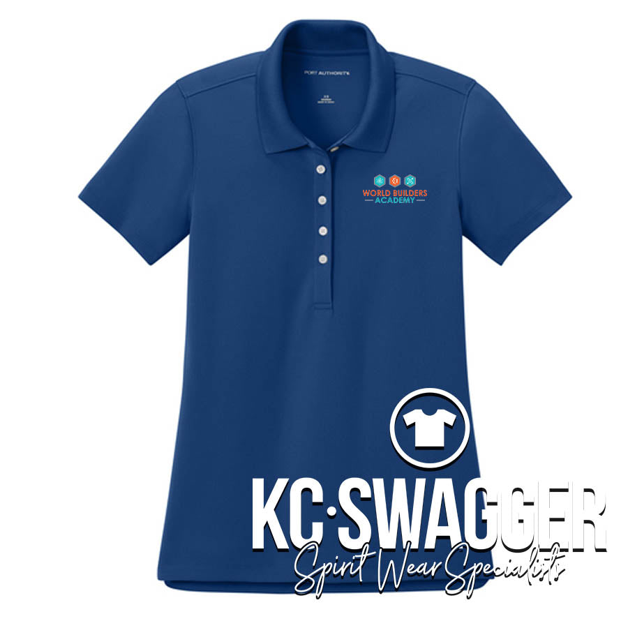 WORLD BUILDERS ACADEMY ROYAL PORT AUTHORITY WOMEN'S DRY ZONE STAIN-RELEASE GRID POLO