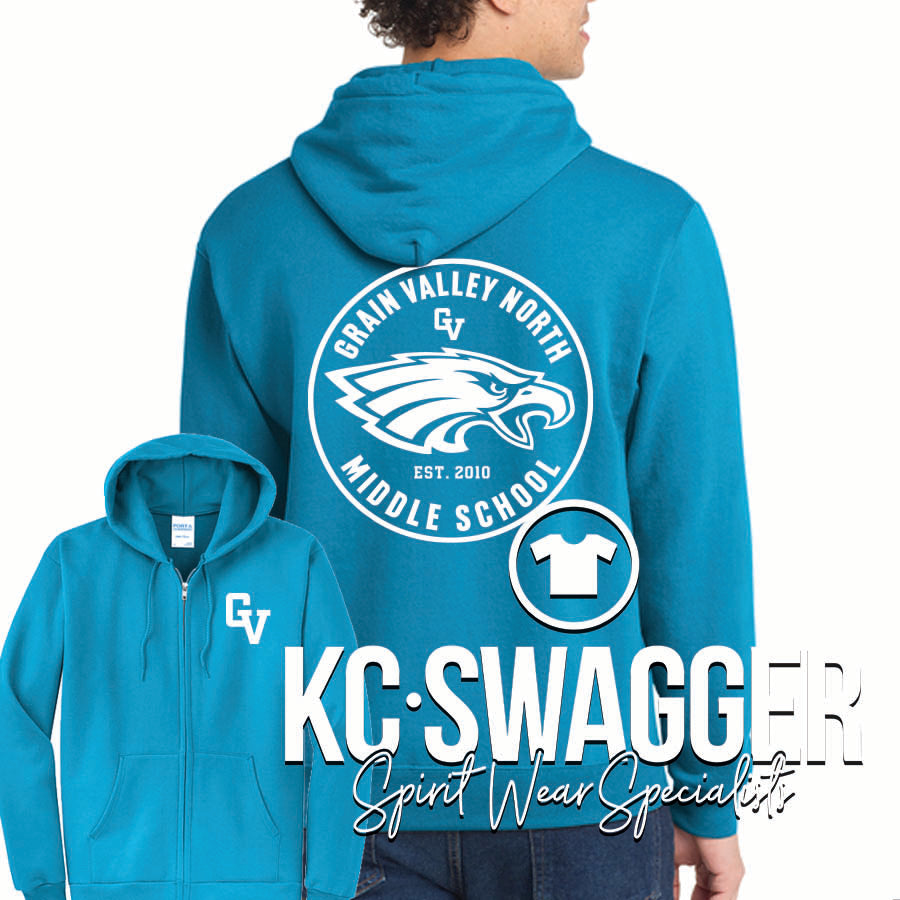 GVNMS EAGLES NEON BLUE PORT AND CO FULL ZIP HOODIE