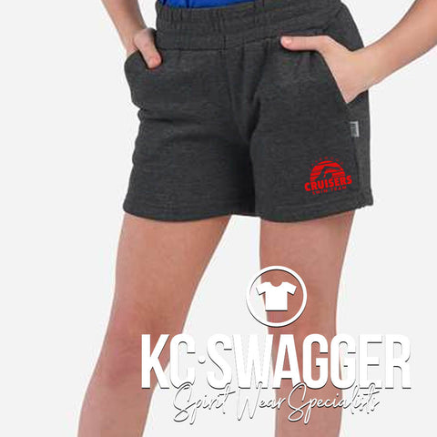 LAKEWOOD CRUISERS HEATHER CHARCOAL BOXERCRAFT GIRLS AND LADIES FLEECE SHORTS