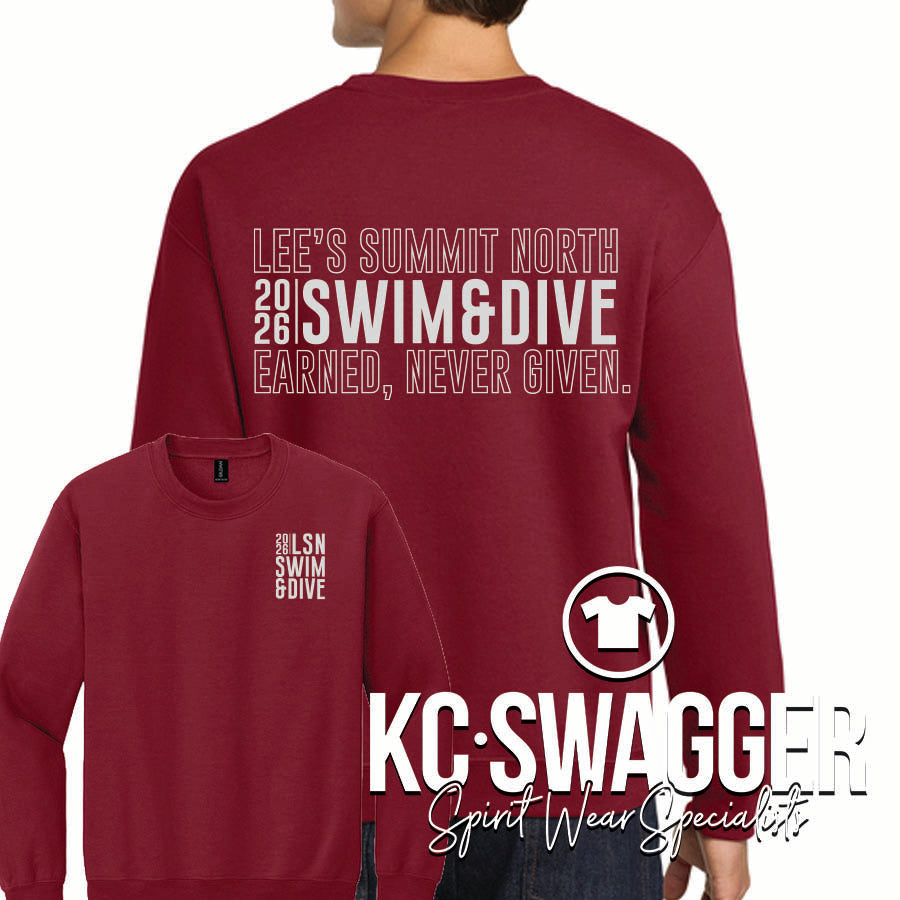 LSN BOYS SWIM AND DIVE CARDINAL RED GILDAN SWEATSHIRT