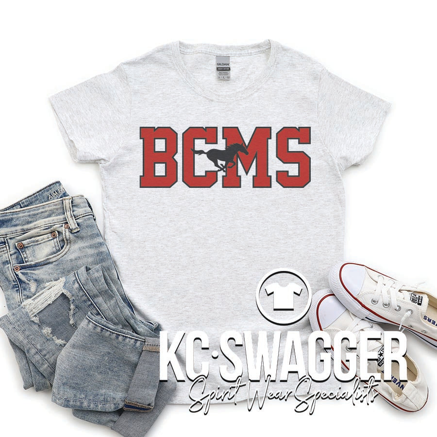 BCMS MUSTANGS ASH GILDAN HEAVY COTTON TEE