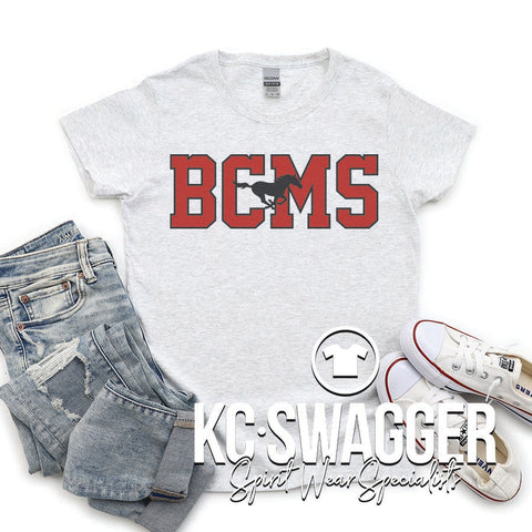 BCMS MUSTANGS ASH GILDAN HEAVY COTTON TEE