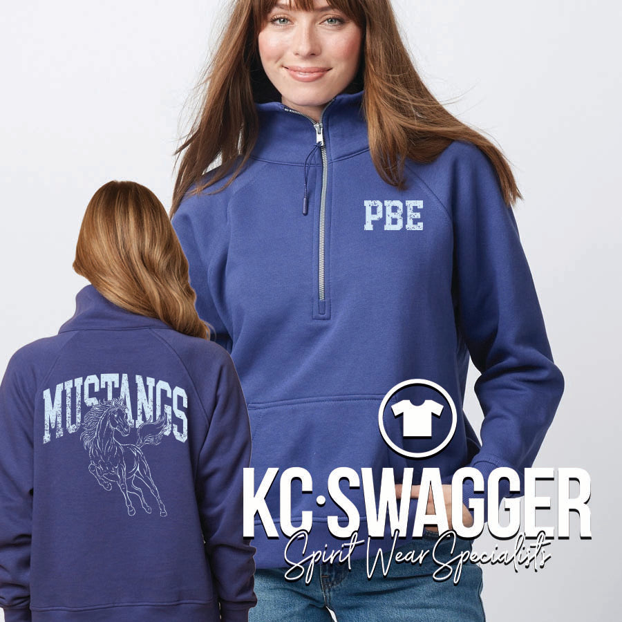 PBE MUSTANGS FUTURE DUSK ENZA GIRLS AND LADIES HALF ZIP FLEECE