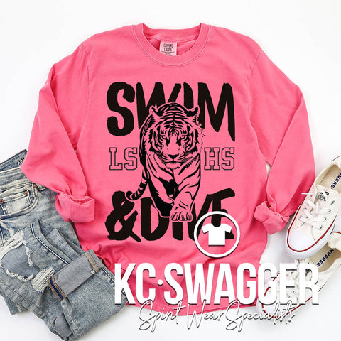 LSHS GIRLS SWIM AND DIVE CRUNCHBERRY LONG SLEEVE COMFORT COLORS TEE