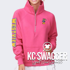 WVE WILDCATS HOT PINK ENZA GIRLS AND LADIES BOXY HALF ZIP FLEECE