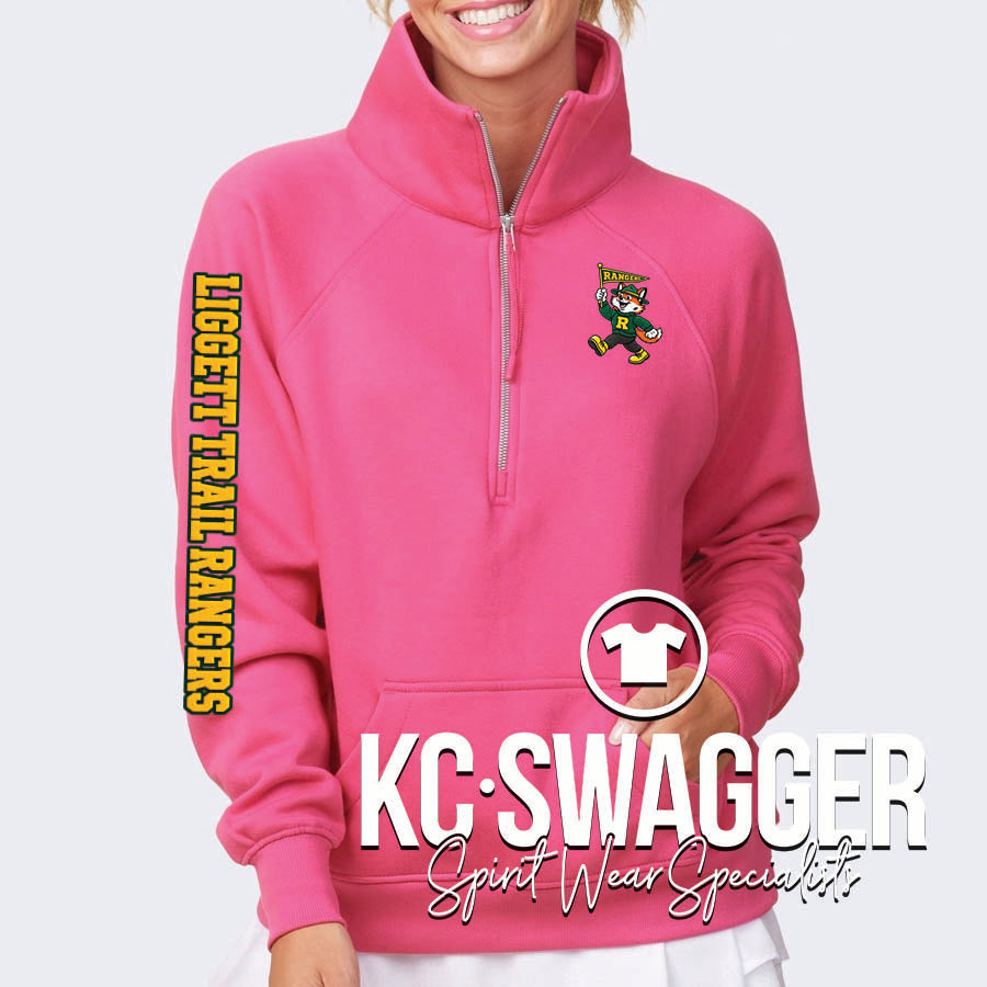 LIGGETT TRAIL HOT PINK ENZA GIRLS AND LADIES BOXY HALF ZIP FLEECE (YOUTH-ADULT)
