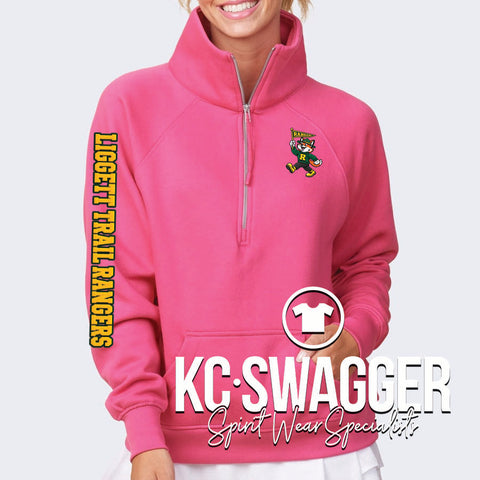 LIGGETT TRAIL HOT PINK ENZA GIRLS AND LADIES BOXY HALF ZIP FLEECE (YOUTH-ADULT)