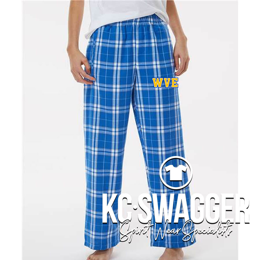 WVE WILDCATS ROYAL BLUE AND SILVER PLAID BOXERCRAFT FLANNEL PANTS