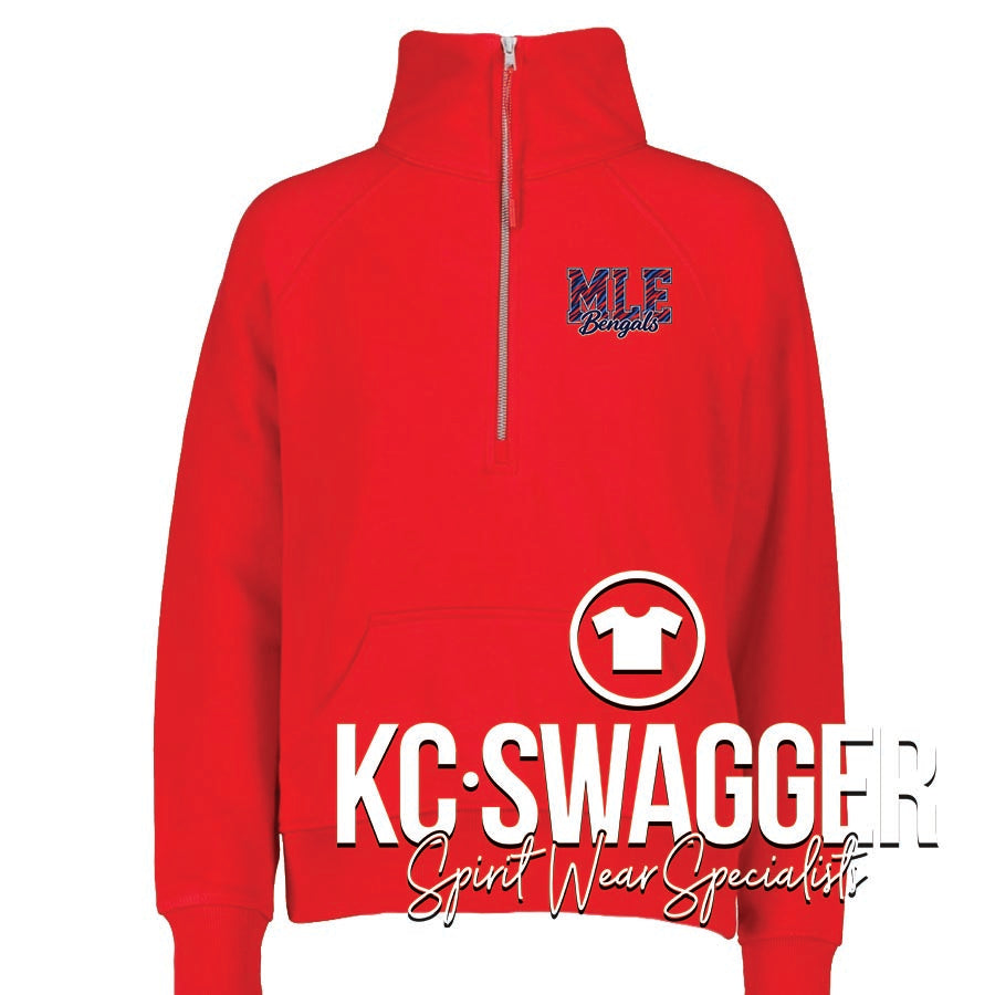 MLE BENGALS RED ENZA GIRLS AND LADIES HALF ZIP FLEECE