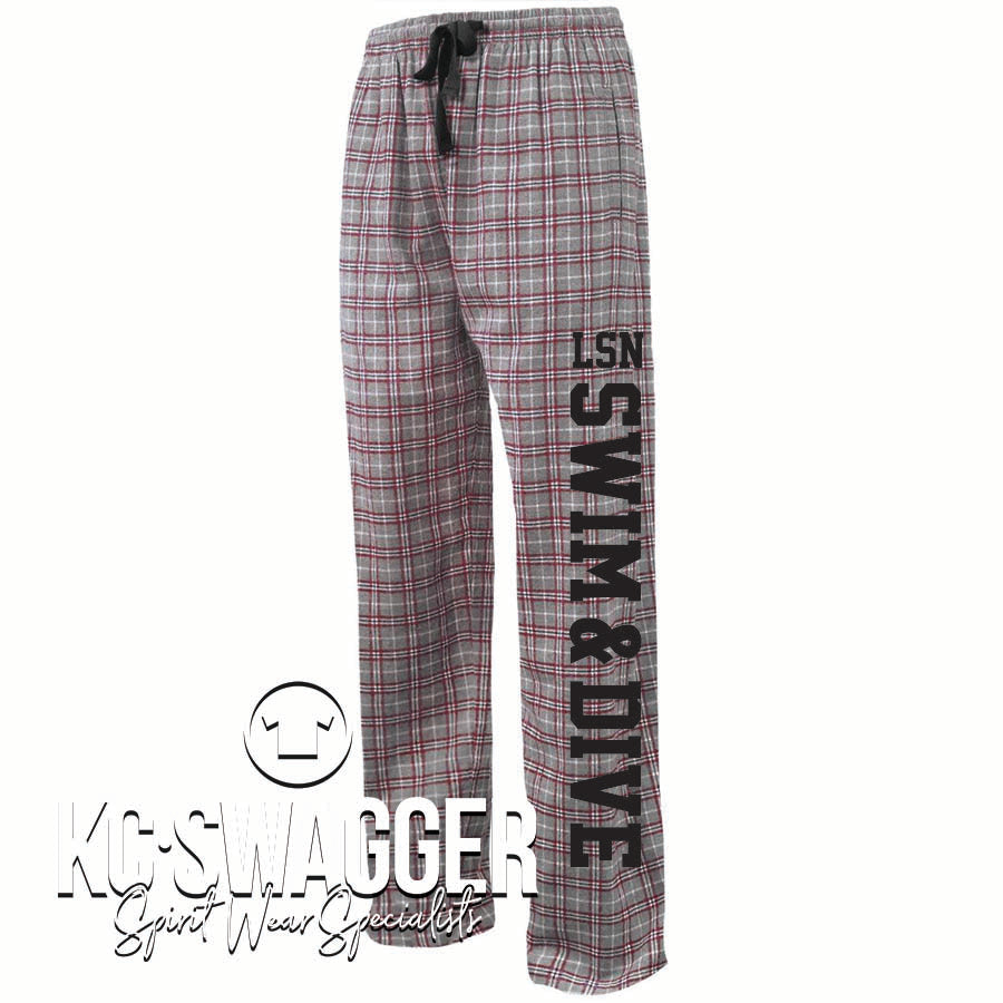 LSN BOYS SWIM AND DIVE GRAY AND MAROON PENNANT FLANNEL PANTS
