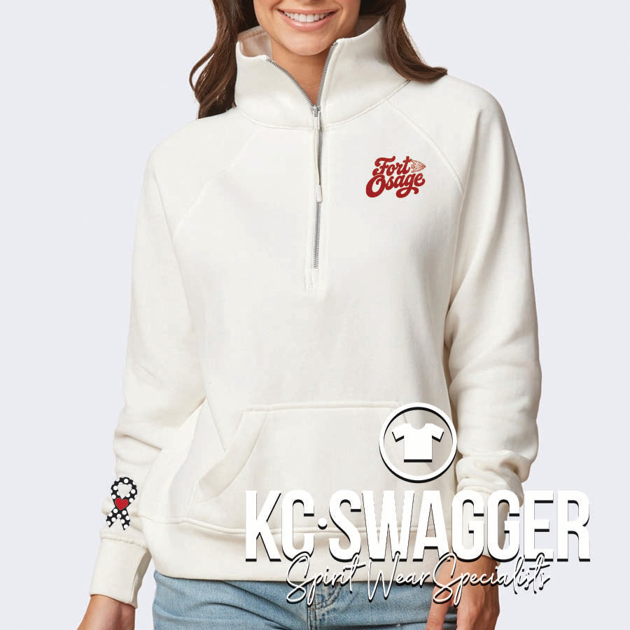 FOSD INDIANS BLEACHED LINEN ENZA GIRLS AND LADIES BOXY HALF ZIP FLEECE