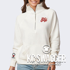 FOSD INDIANS BLEACHED LINEN ENZA GIRLS AND LADIES BOXY HALF ZIP FLEECE