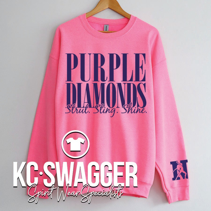 NKC PURPLE DIAMONDS NEON PINK GILDAN SWEATSHIRT