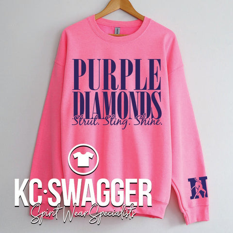 NKC PURPLE DIAMONDS NEON PINK GILDAN SWEATSHIRT