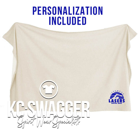 LAKEWOOD LASERS HEATHER OATMEAL ENZA PERSONALIZED SWEATSHIRT BLANKET