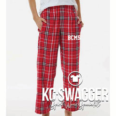 BCMS MUSTANGS RED AND WHITE PLAID BOXERCRAFT FLANNEL PANTS