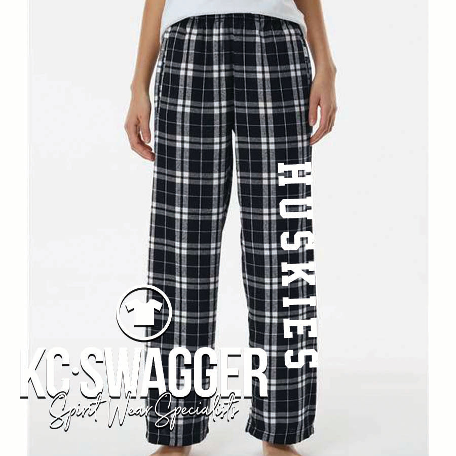 MRMS HUSKIES BLACK PLAID FLANNEL BOXERCRAFT PANTS
