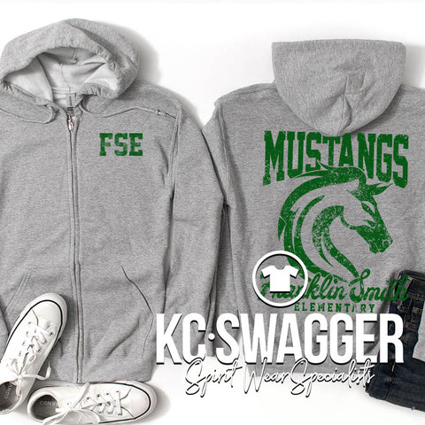 FSE MUSTANGS SPORT GRAY GILDAN FULL ZIP HOODIE