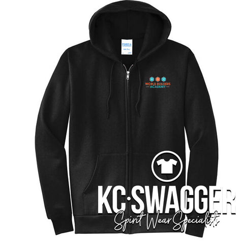 WORLD BUILDERS ACADEMY BLACK PORT AND CO FULL ZIP HOODIE