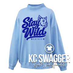 WVE WILDCATS LIGHT BLUE PENNANT JULIET LADIES MOCKNECK FLEECE