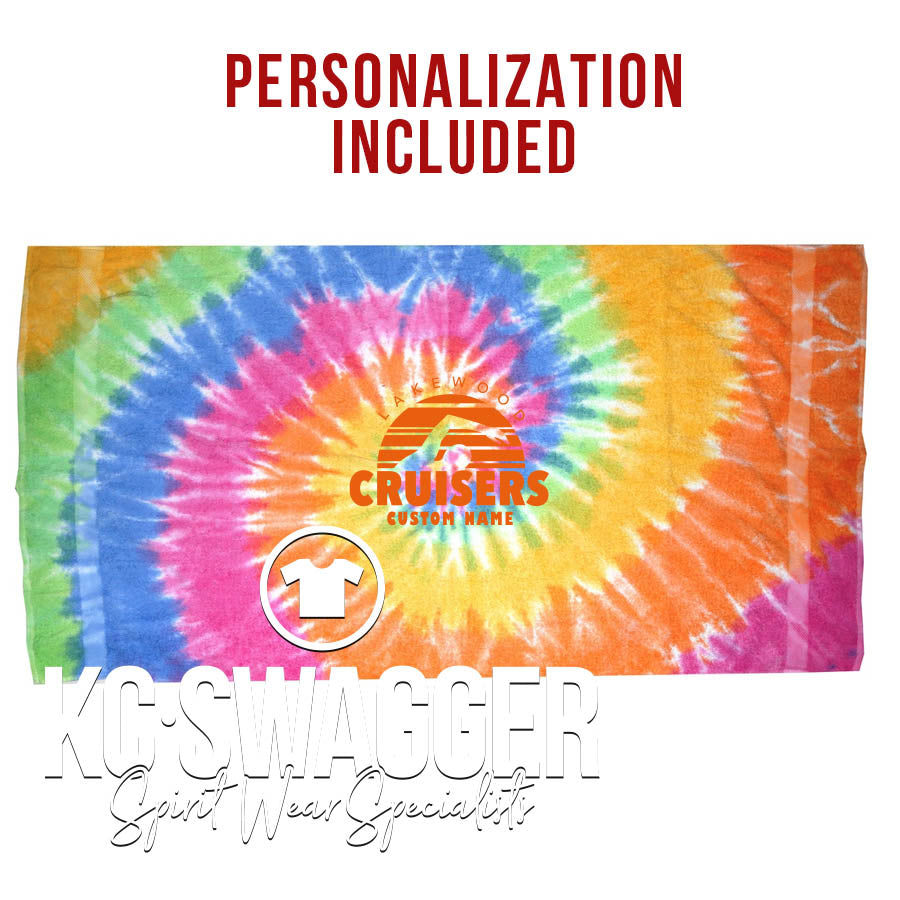 LAKEWOOD CRUISERS TIE DYE PERSONALIZED BEACH TOWEL