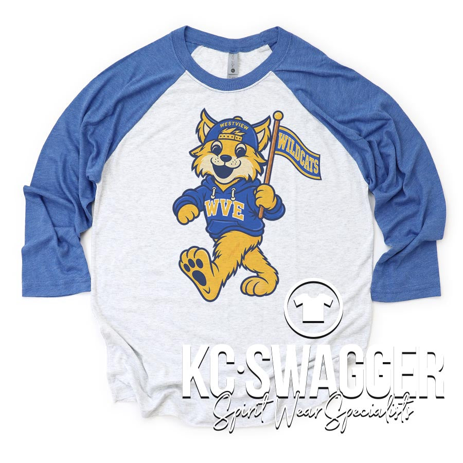 WVE WILDCATS VINTAGE ROYAL NEXT LEVEL TRIBLEND RAGLAN TEE (ADULT ONLY)