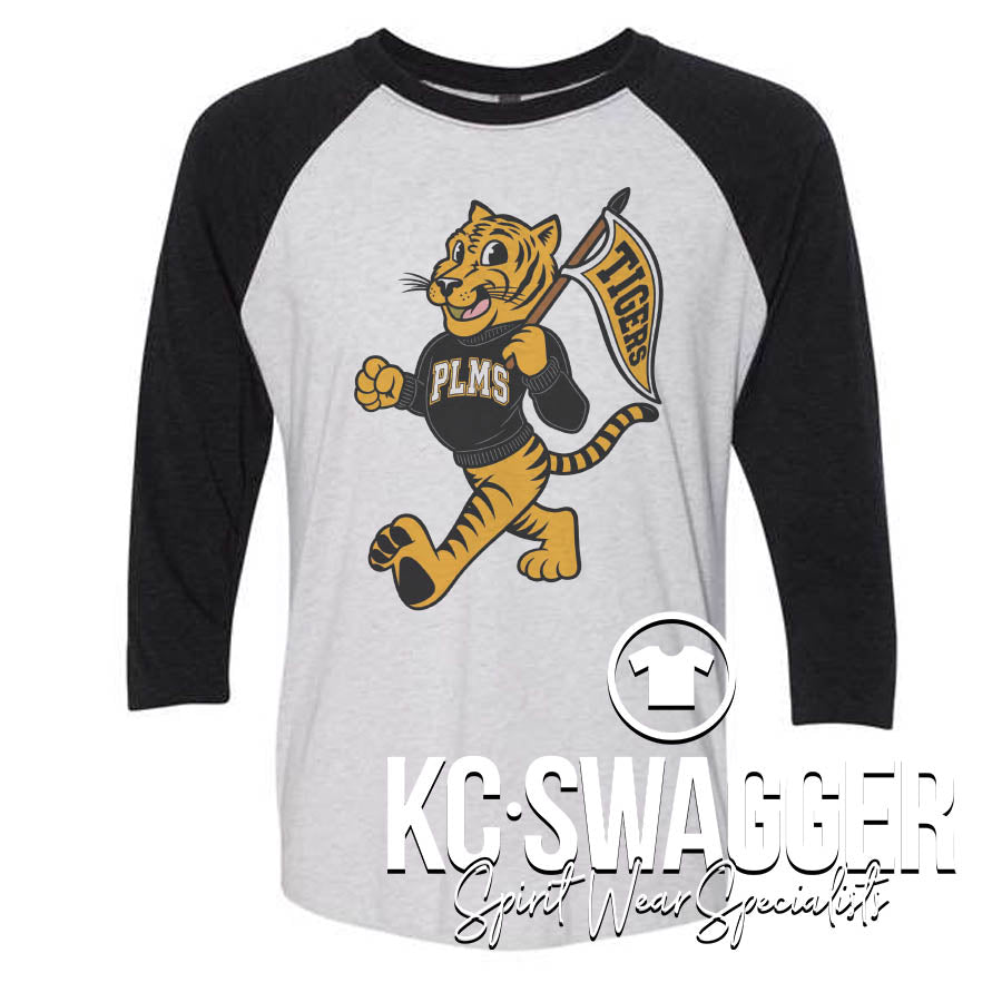 PLMS TIGERS BLACK TRIBLEND NEXT LEVEL RAGLAN TEE (ADULT ONLY)
