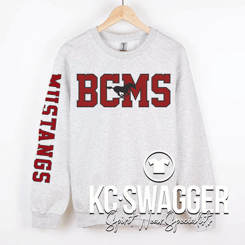 BCMS MUSTANGS ASH GILDAN SWEATSHIRT
