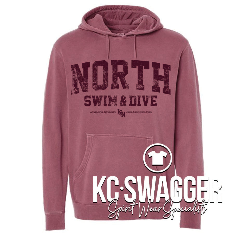 LSN BOYS SWIM AND DIVE MAROON PIGMENT-DYED INDEPENDENT TRADING CO HOODIE