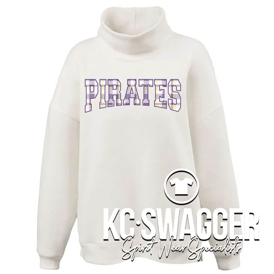 KTE PIRATES CREAM OVERSIZED PENNANT MOCKNECK FLEECE