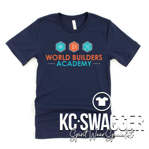 WORLD BUILDERS ACADEMY NAVY BELLA CANVAS TEE