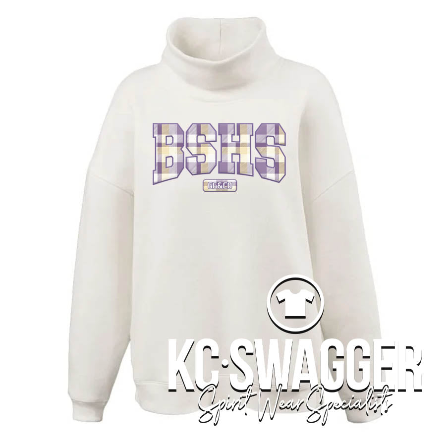 BSHS GG&CO CREAM PENNANT WOMENS OVERSIZED MOCKNECK FLEECE