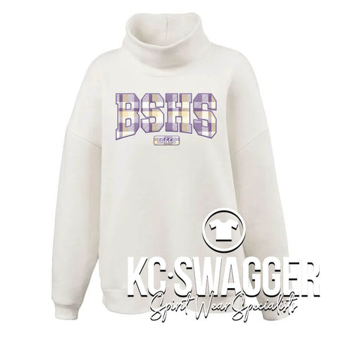 BSHS GG&CO CREAM PENNANT WOMENS OVERSIZED MOCKNECK FLEECE