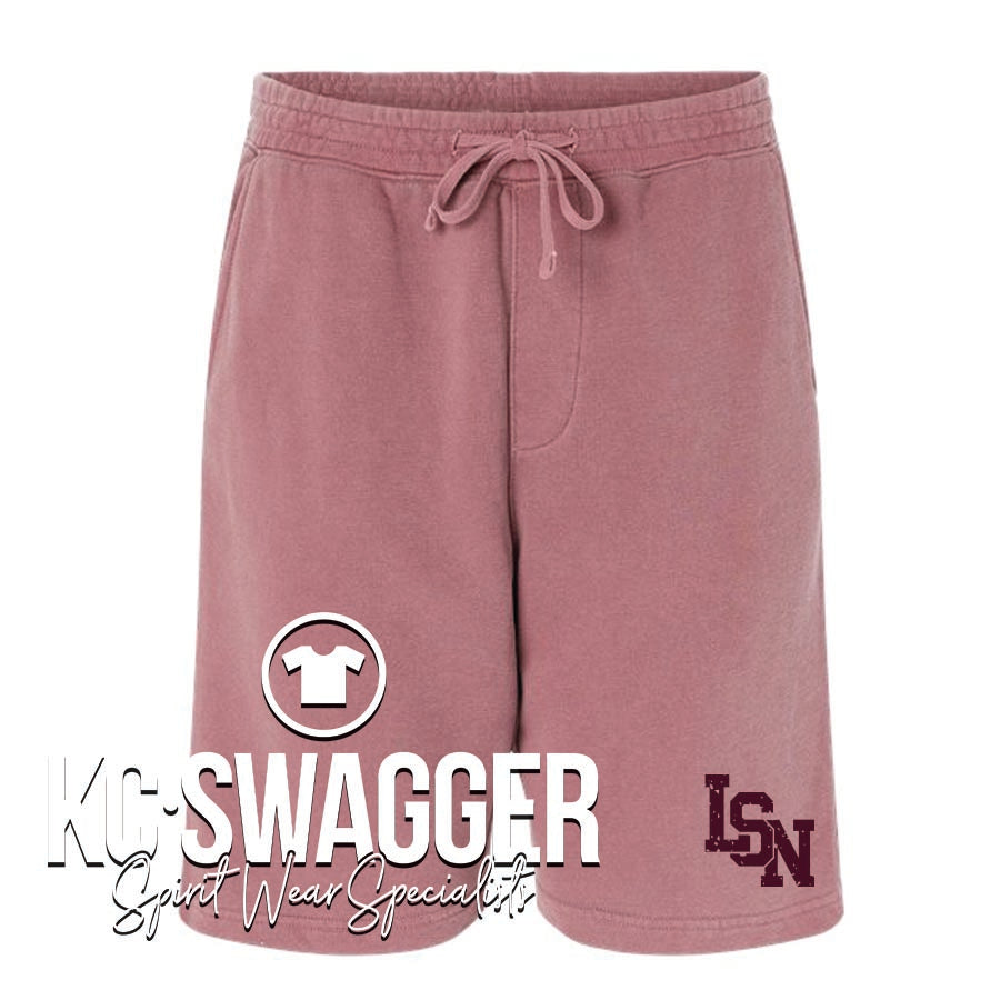 LSN BOYS SWIM AND DIVE MAROON PIGMENT-DYED INDEPENDENT TRADING CO SWEATSHORTS