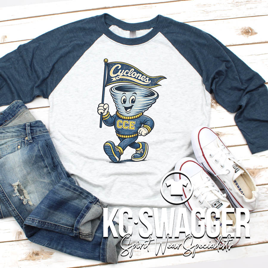 CCE CYCLONES NAVY TRIBLEND NEXT LEVEL RAGLAN TEE (ADULT ONLY)