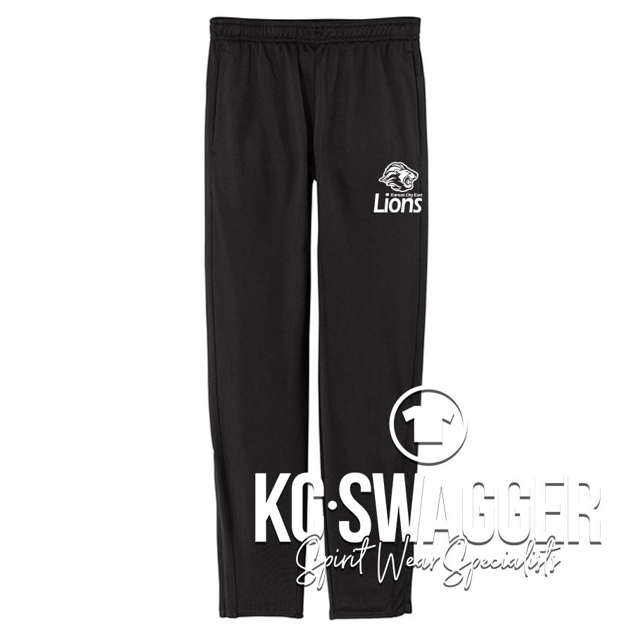 KC EAST LIONS BLACK SPORT-TEK TRICOT TRACK JOGGERS