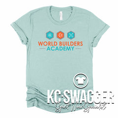 WORLD BUILDERS ACADEMY HEATHER DUSTY BLUE BELLA CANVAS TEE