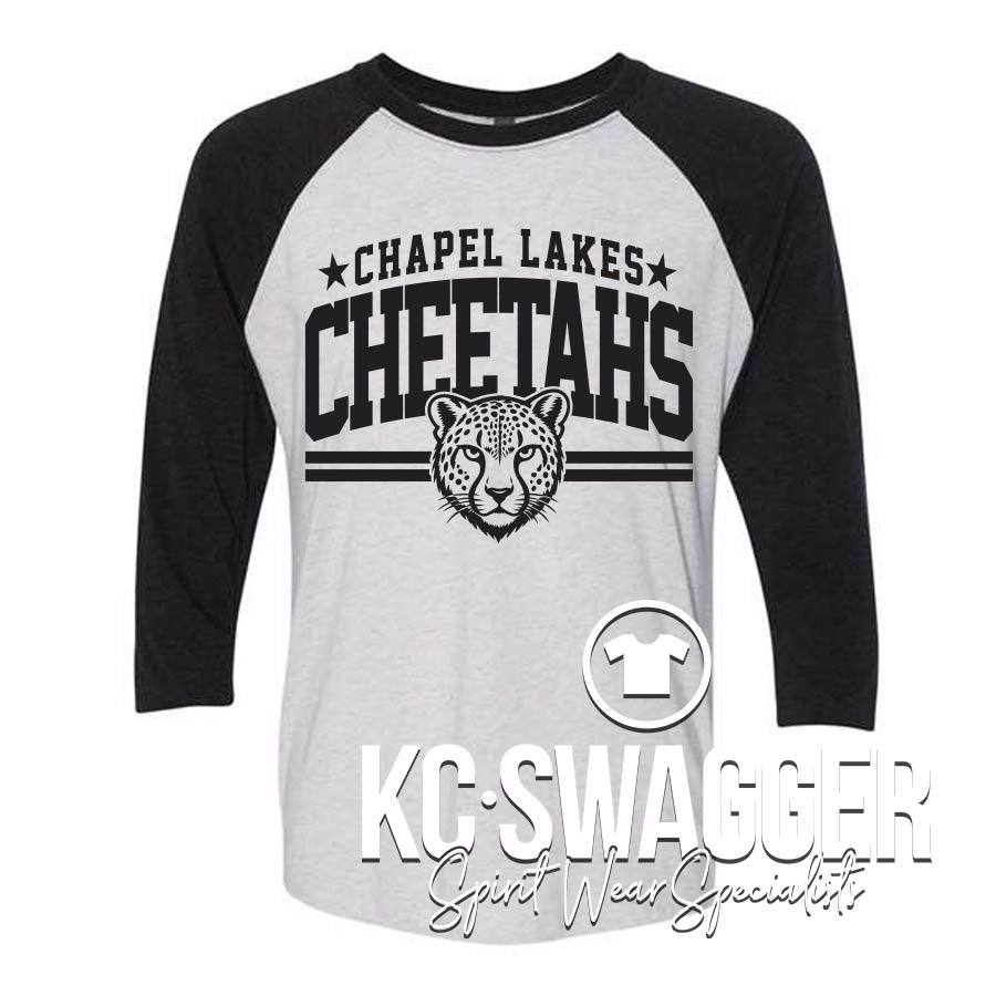 CLE CHEETAHS BLACK TRIBLEND NEXT LEVEL RAGLAN TEE (ADULT ONLY)