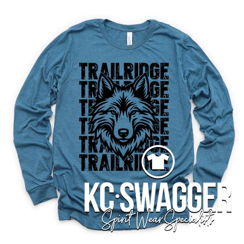 TRE TIMBERWOLVES HEATHER DEEP TEAL LONG SLEEVE BELLA CANVAS TEE