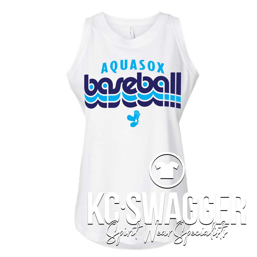 AQUASOX BASEBALL WHITE LAT GIRLS AND LADIES RELAXED FINE JERSEY TANK