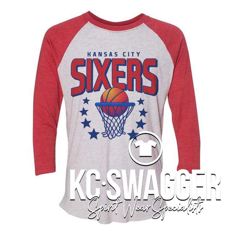 SIXERS BASKETBALL RED NEXT LEVEL RAGLAN TEE (ADULT ONLY)