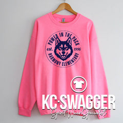 HES HUSKIES NEON PINK GILDAN SWEATSHIRT