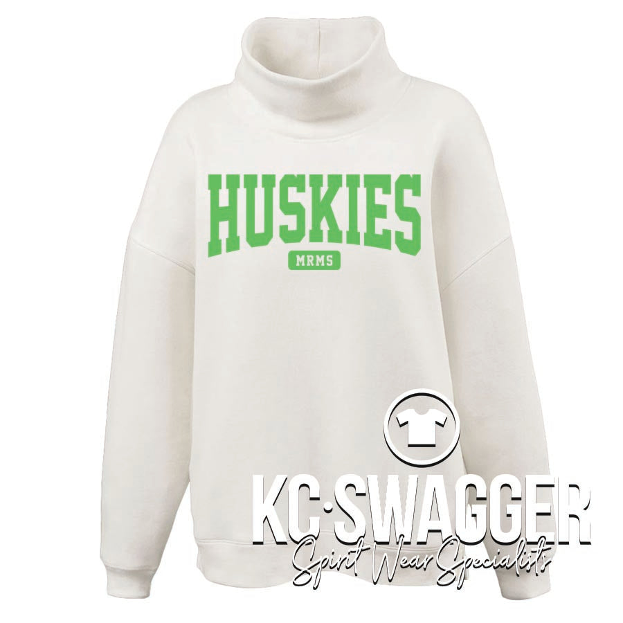 MRMS HUSKIES CREAM WOMEN'S PENNANT OVERSIZED MOCKNECK FLEECE