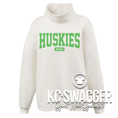MRMS HUSKIES CREAM WOMEN'S PENNANT OVERSIZED MOCKNECK FLEECE