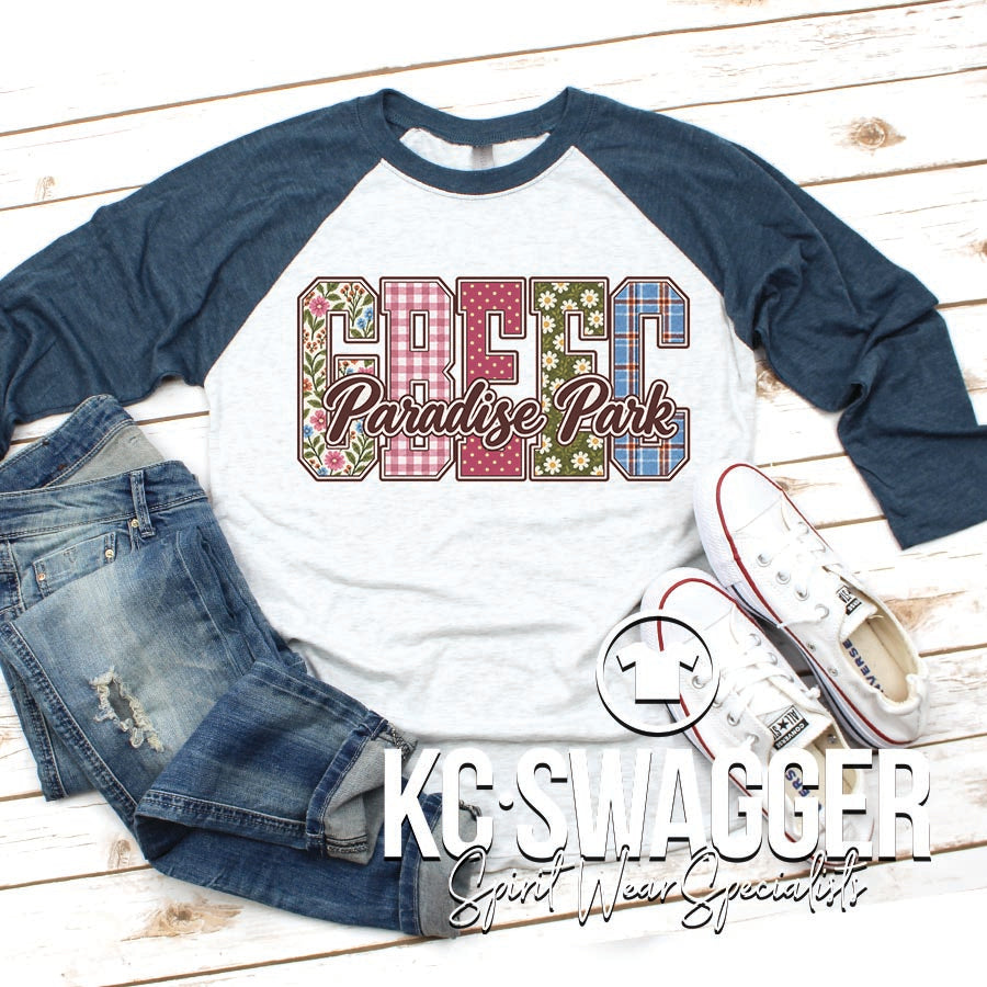 GREAT BEGINNINGS PARADISE PARK NAVY NEXT LEVEL TRIBLEND RAGLAN TEE