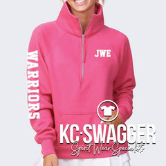 JWE WARRIORS HOT PINK ENZA LADIES BOXY HALF ZIP FLEECE