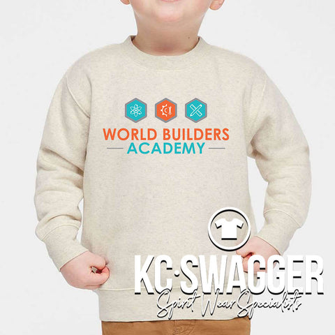 WORLD BUILDERS ACADEMY HEATHER OATMEAL LAT ELEVATED FLEECE SWEATSHIRT